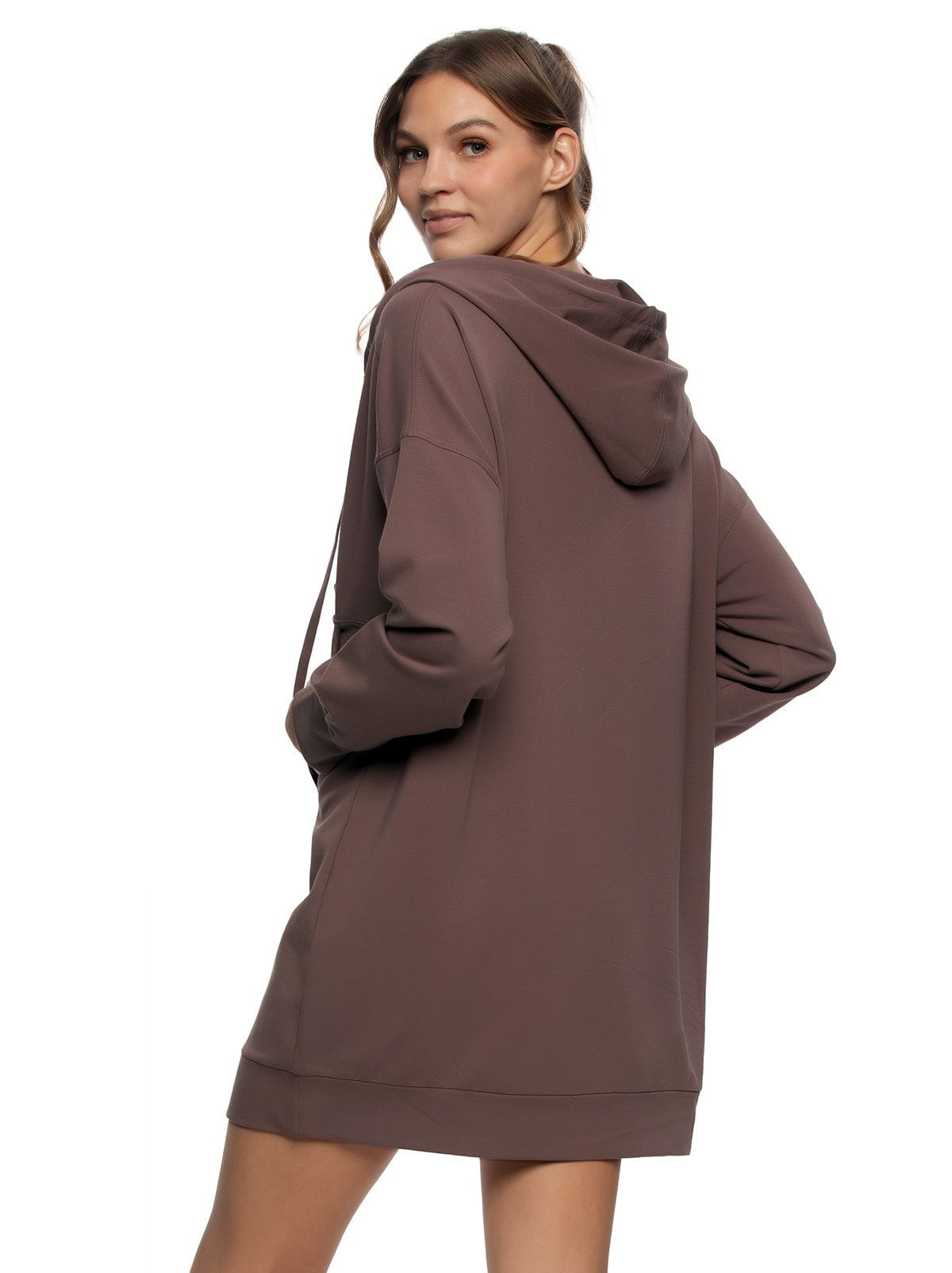 Kimora V-Neck Hoodie Sweatshirt Dress - Deep Taupe | Felina Sale