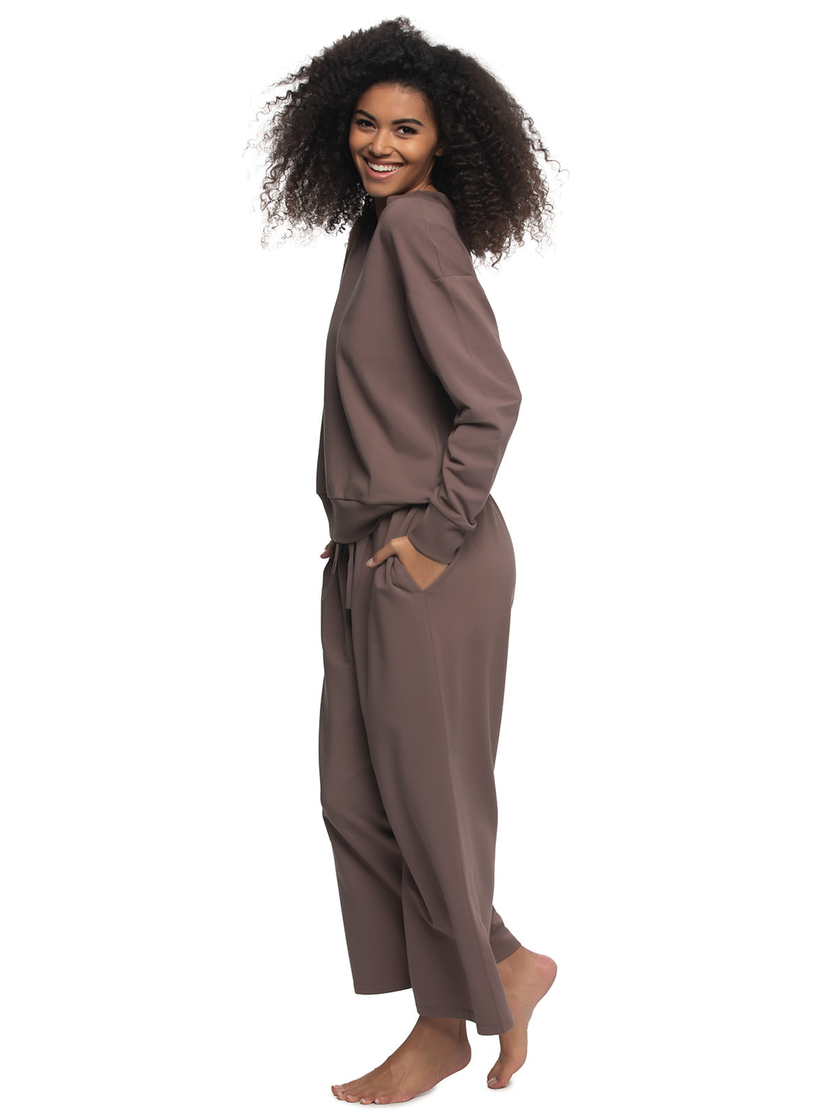 Kimora V-Neck Sweatshirt & Wide Leg Pant - Black | Felina Sale