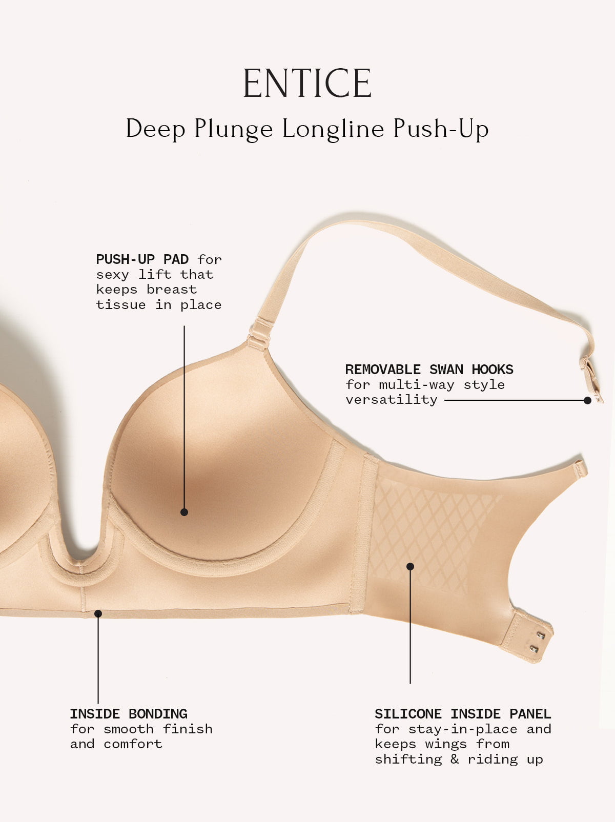 Entice Plunge Push Up Bra - Suede | Felina Bras|Sleepwear