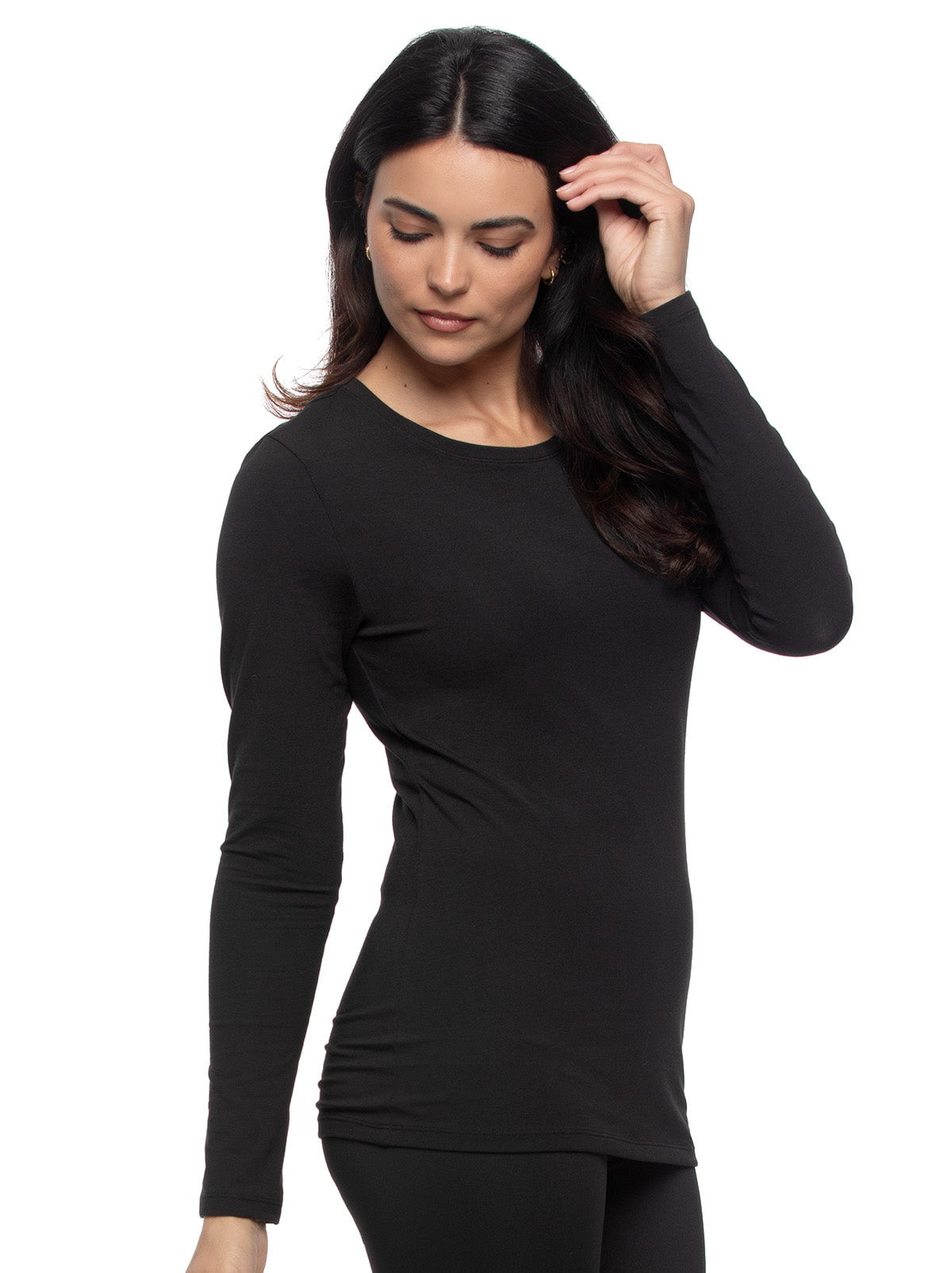 Cotton Modal Stretch Long Sleeve Crew Neck Tee 2-Pack - Black Heather Gray | Felina Loungewear