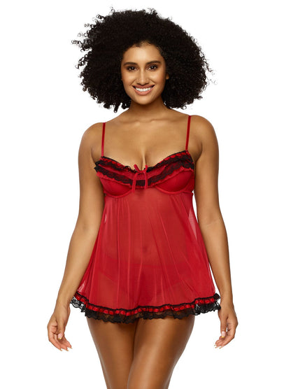 Jezebel by Felina Ruffles Galore Babydoll with Hipster - Red | Felina Sale|Sleepwear