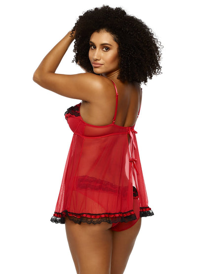 Jezebel by Felina Ruffles Galore Babydoll with Hipster - Red | Felina Sale|Sleepwear