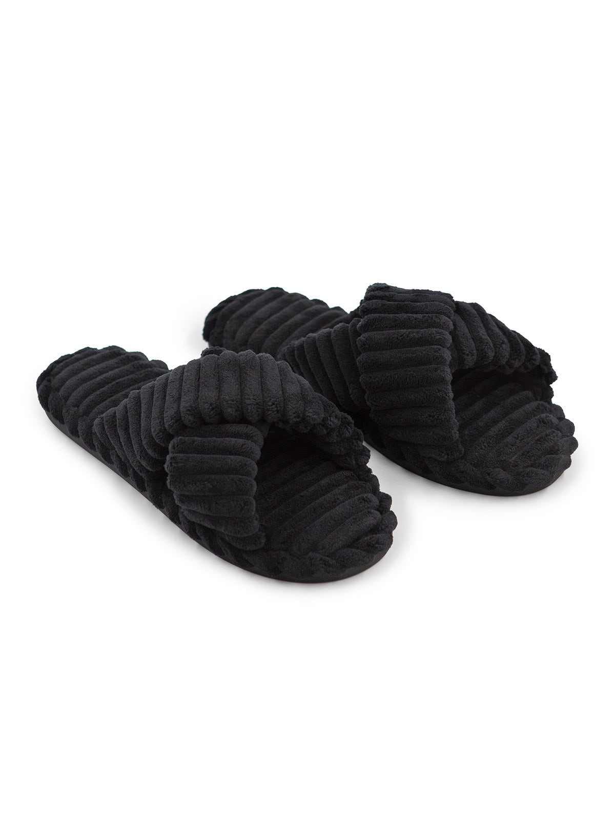 Terry Rib Slippers - Black | Felina Sale