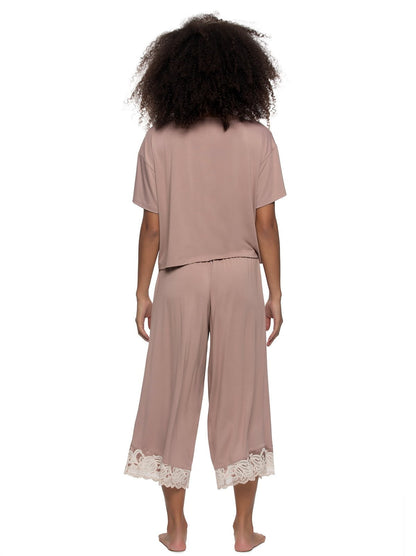 Amelie Vintage Lace Cropped Tee and Pant Set - Dried Petal | Felina Sale