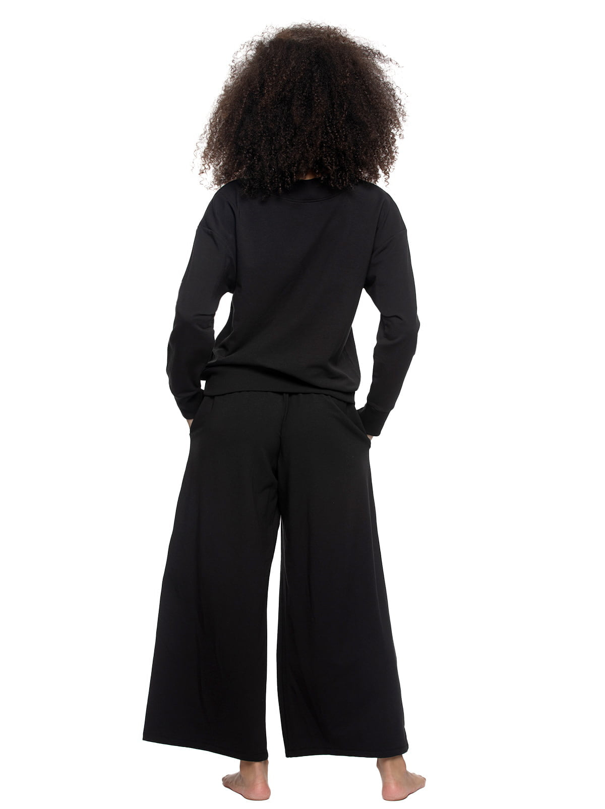 Kimora V-Neck Sweatshirt & Wide Leg Pant - Black | Felina Sale