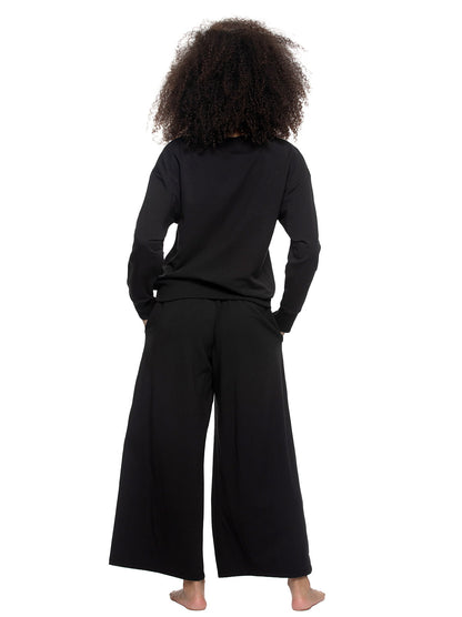 Kimora V-Neck Sweatshirt & Wide Leg Pant - Black | Felina Sale