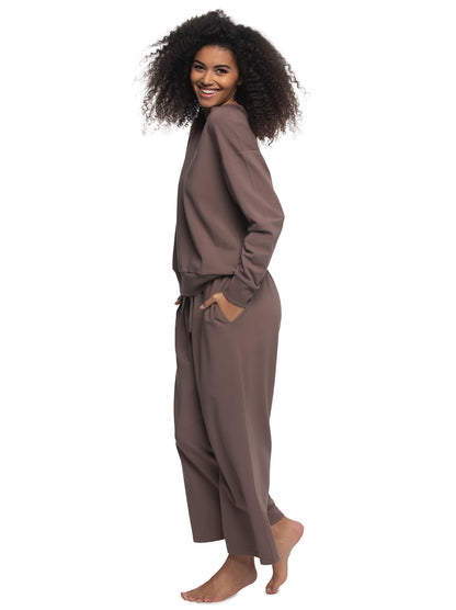 Kimora V-Neck Sweatshirt & Wide Leg Pant - Black | Felina Sale