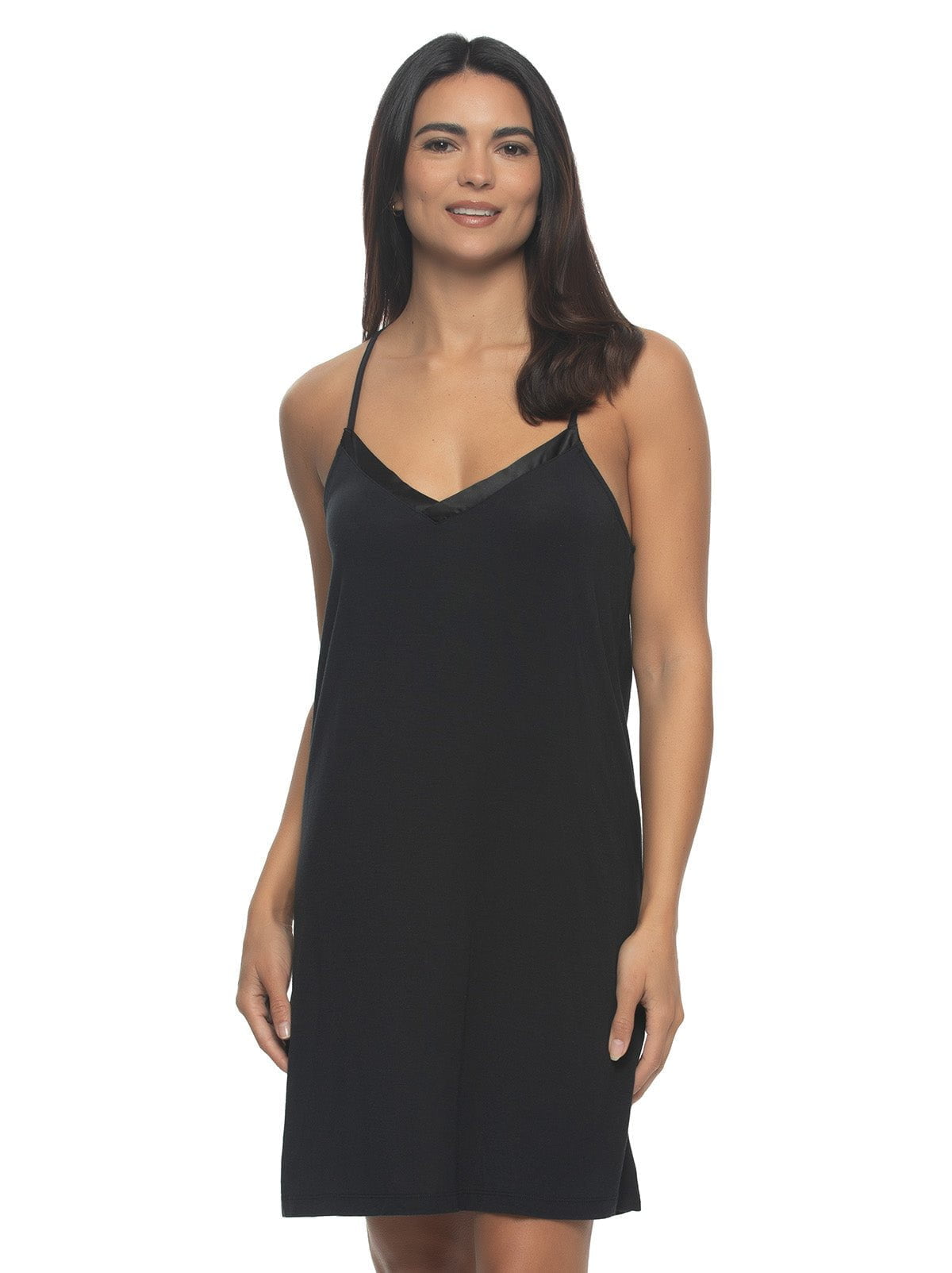 Elysees Rich Satin Chemise Slip Dress - Black | Felina Sale