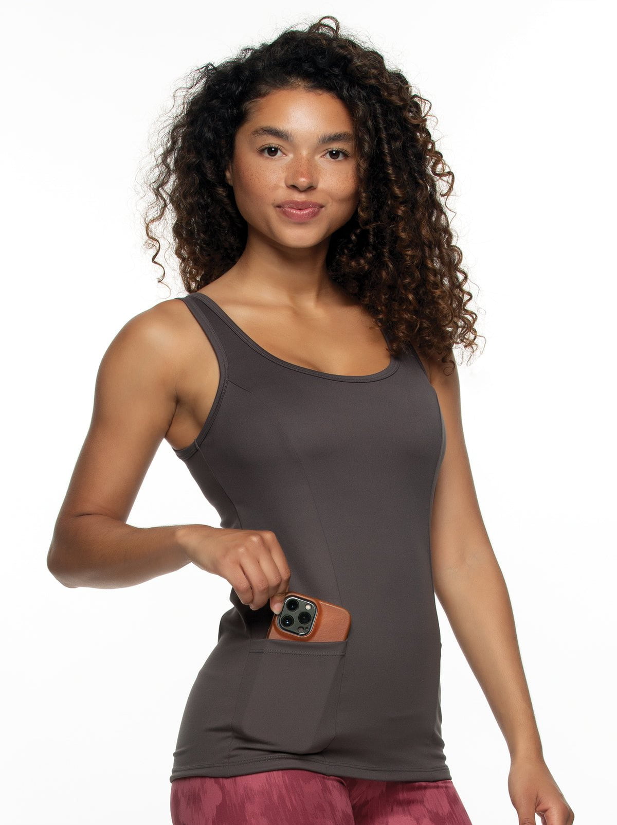 Athletic Tank Top with Pockets - Charcoal | Felina Sale|Loungewear