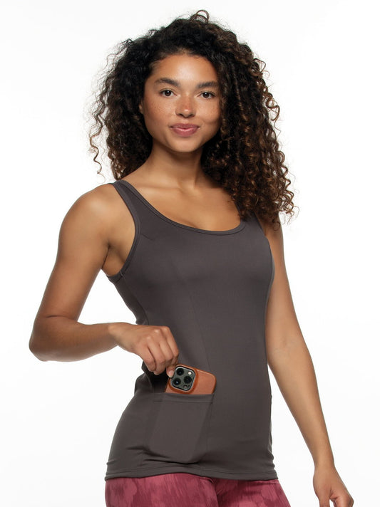 Athletic Tank Top with Pockets - Charcoal | Felina Sale|Loungewear