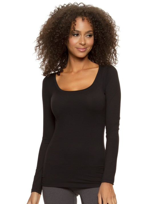 Velvety Soft Scoop Neck Longsleeve - Black | Felina Sale|Loungewear