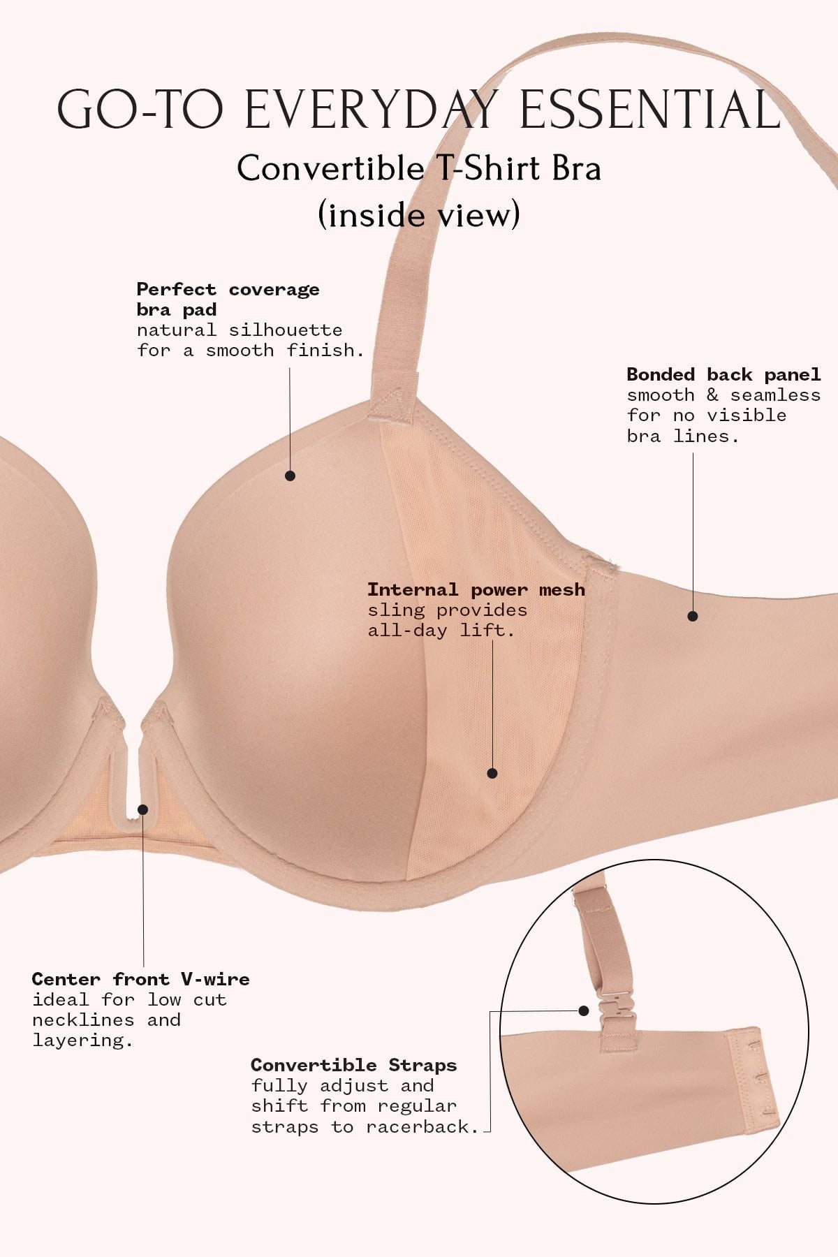 Lunette Convertible T-Shirt Bra - Black | Felina Bras