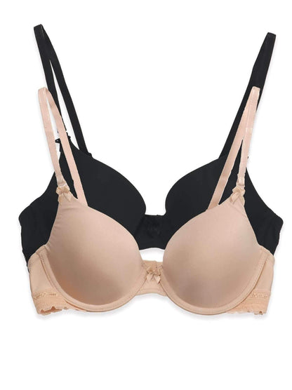 Gorgeous Cushion Comfort T-Shirt Bra w/ Multi-Way Straps 2-Pack - Bare Black | Felina Bras