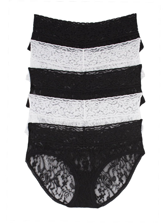 Signature Stretch Lace Low Rise Hipster 5-Pack - Black White | Felina Panties|Sleepwear