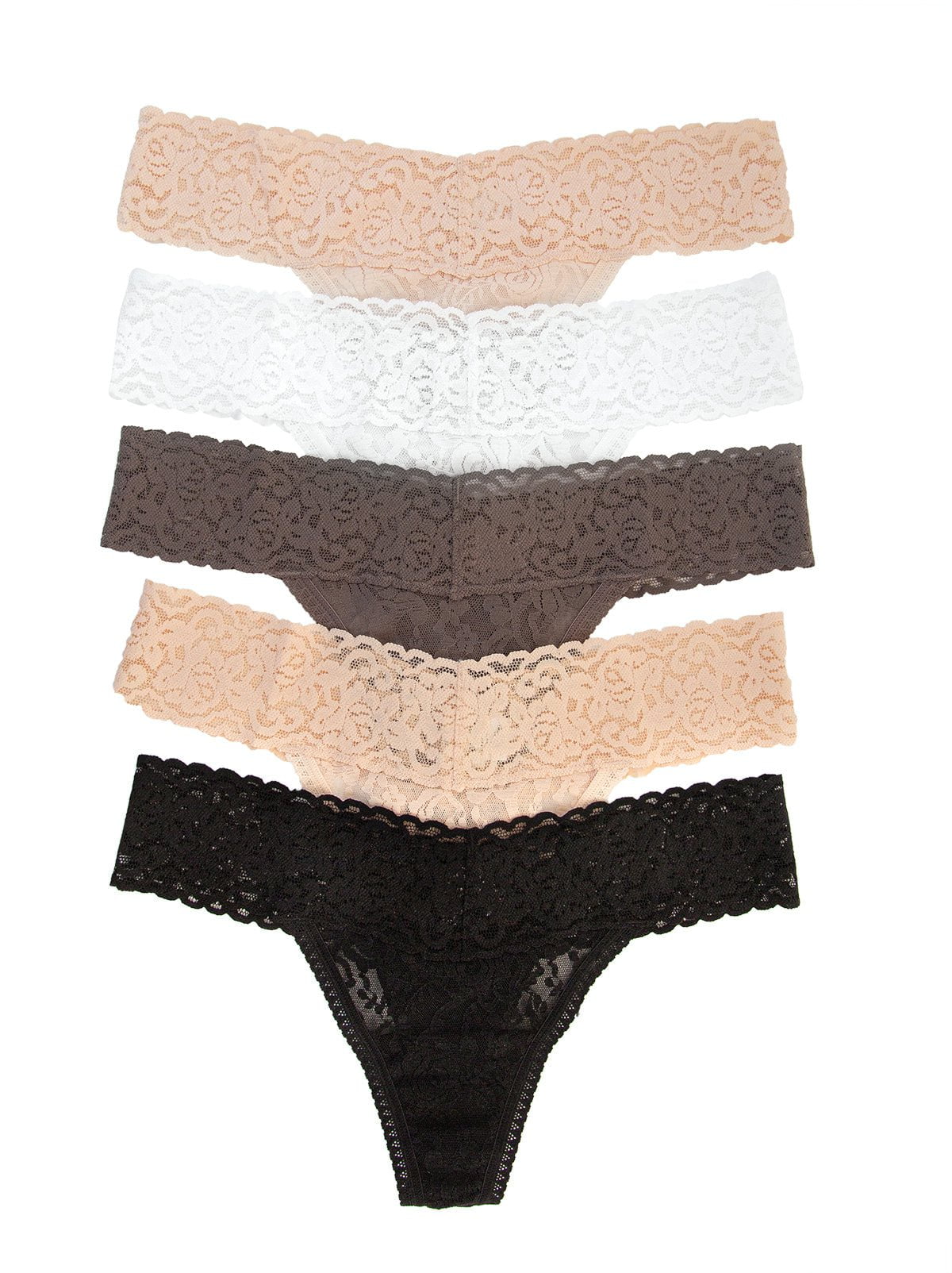 Signature Stretch Lace Low Rise Thong 5-Pack - Cocoa Beans | Felina Panties|Sleepwear