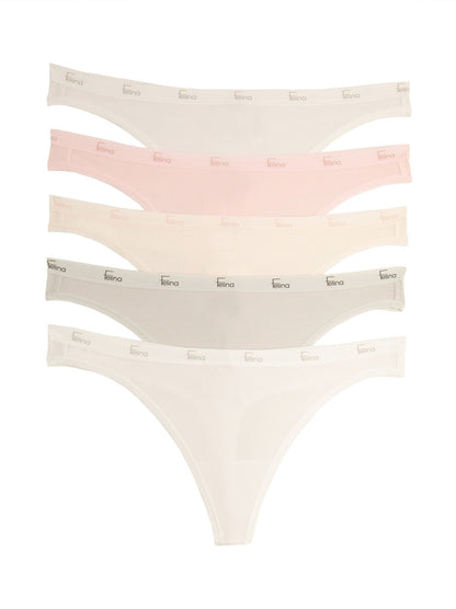 Signature Cotton Stretch Thong 5-Pack - Glacier Pink | Felina Panties