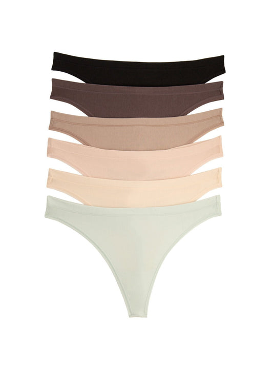 Super Stretchy Cotton Thong 6-Pack - Cool Neutrals | Felina Panties