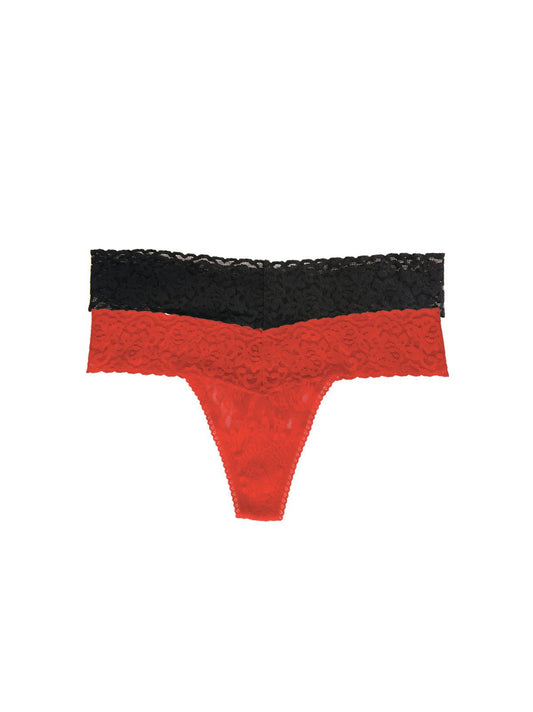 Signature Stretch Lace Low Rise Thong 2-Pack - Black Tango Red | Felina Panties