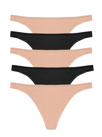 So Smooth Modal Low Rise Thong 5-Pack - Black Fawn | Felina Panties