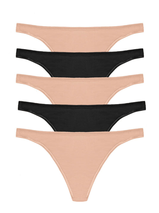 So Smooth Modal Low Rise Thong 5-Pack - Black Fawn | Felina Panties