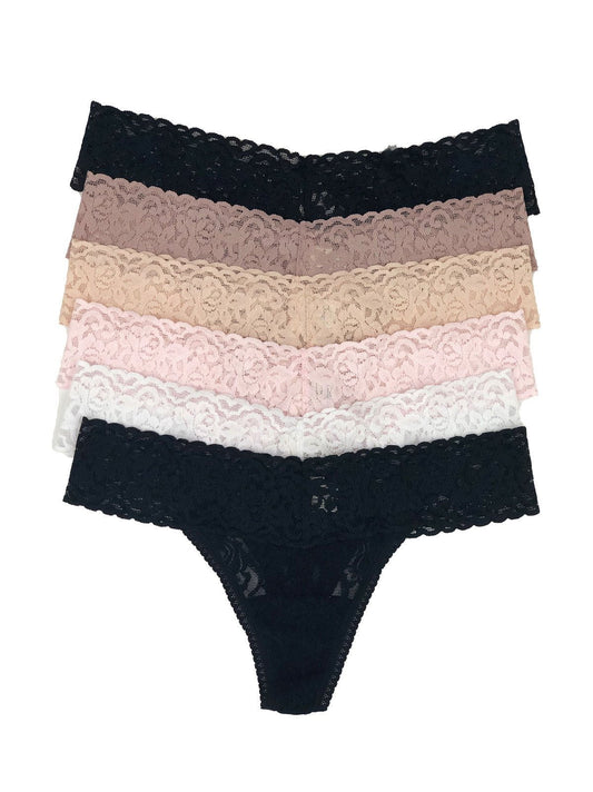 Signature Stretch Lace Low Rise Thong 6-Pack - Neutrals | Felina Panties