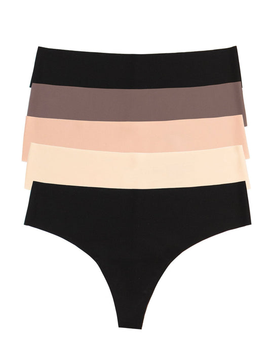 No Show Elastic Free Thong 5-Pack - Chic Neutrals | Felina Panties