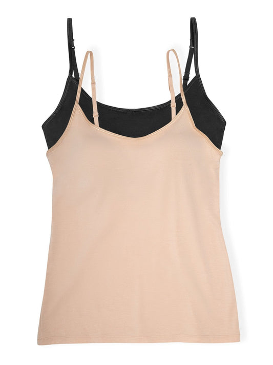 So Smooth Modal Cami  Top w/ Built In Shelf Bra 2-Pack - Black Warm Neutral | Felina Loungewear