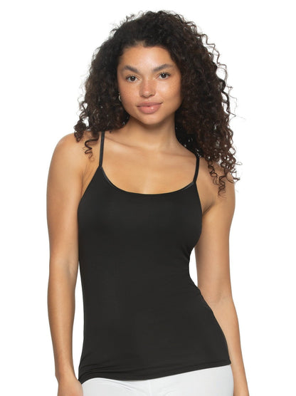 So Smooth Modal Cami  Top w/ Built In Shelf Bra 2-Pack - Black Warm Neutral | Felina Loungewear