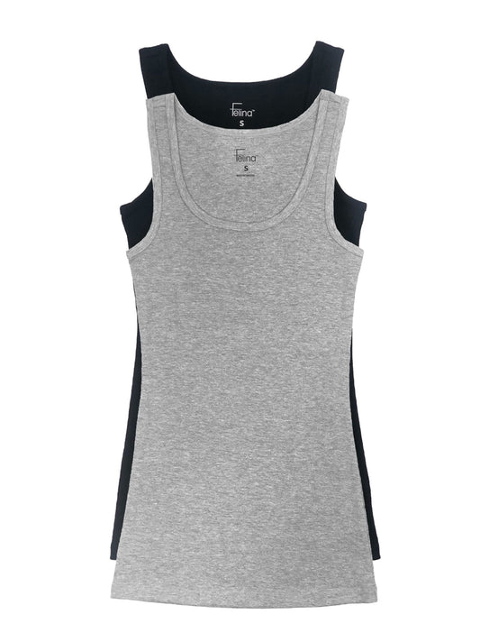 Cotton Stretch Ribbed Tank Top 2-Pack - Black Gray | Felina Loungewear