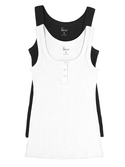 Ribbed Henley Tank 2-Pack - Tuxedo | Felina Loungewear
