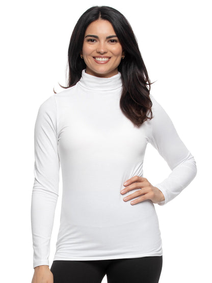 Long Sleeve Cotton Modal Turtleneck - White | Felina Loungewear