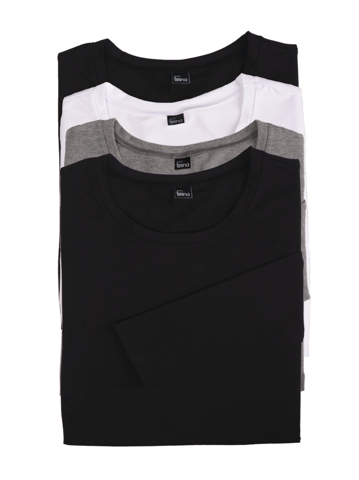 Cotton Modal Stretch Long Sleeve Crew Neck 4-Pack - Black Gray White | Felina Loungewear