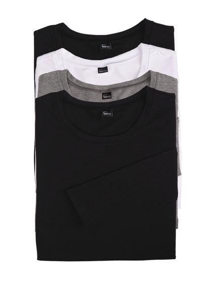 Cotton Modal Stretch Long Sleeve Crew Neck 4-Pack - Black Gray White | Felina Loungewear