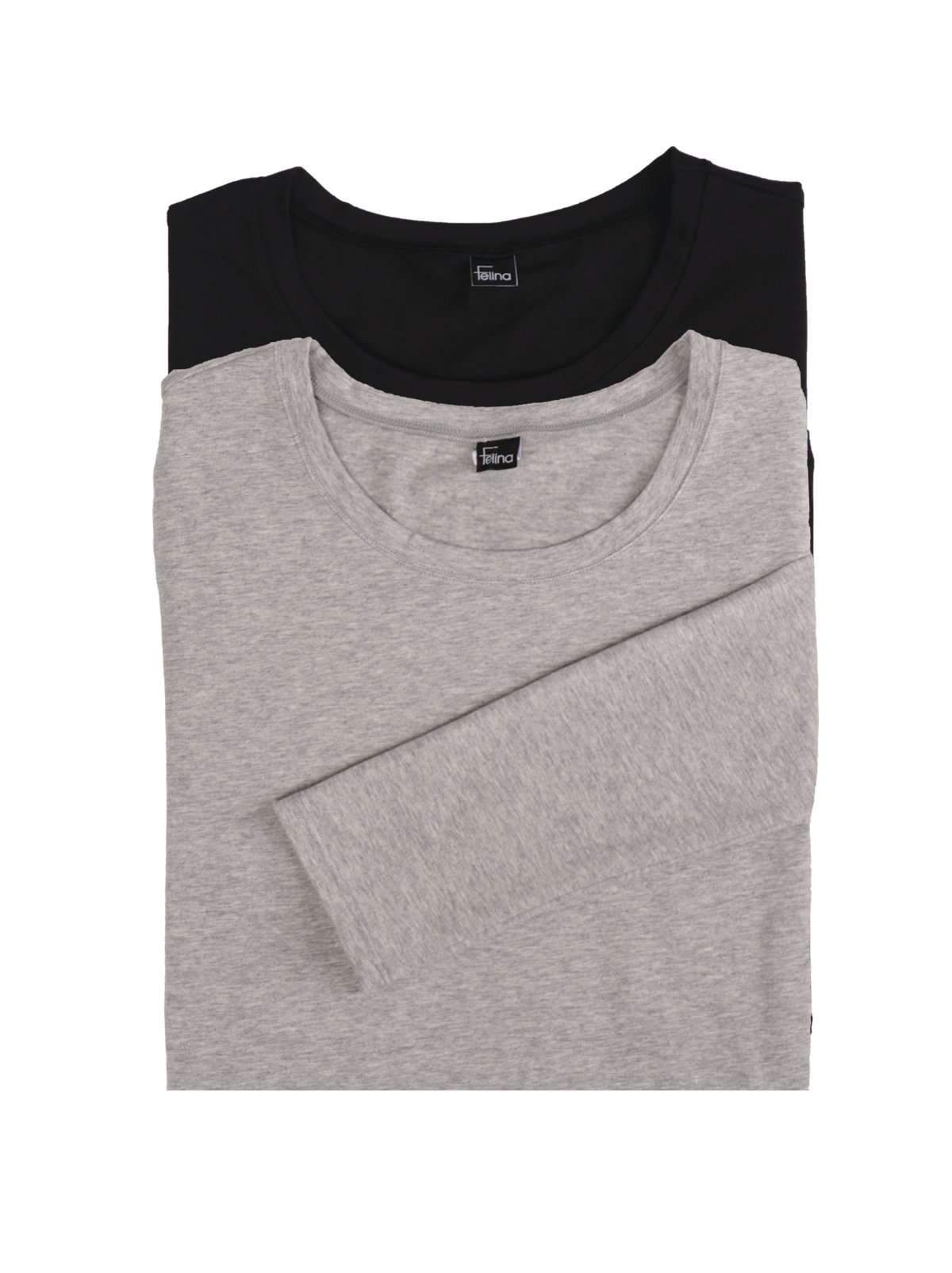 Cotton Modal Stretch Long Sleeve Crew Neck Tee 2-Pack - Black Heather Gray | Felina Loungewear