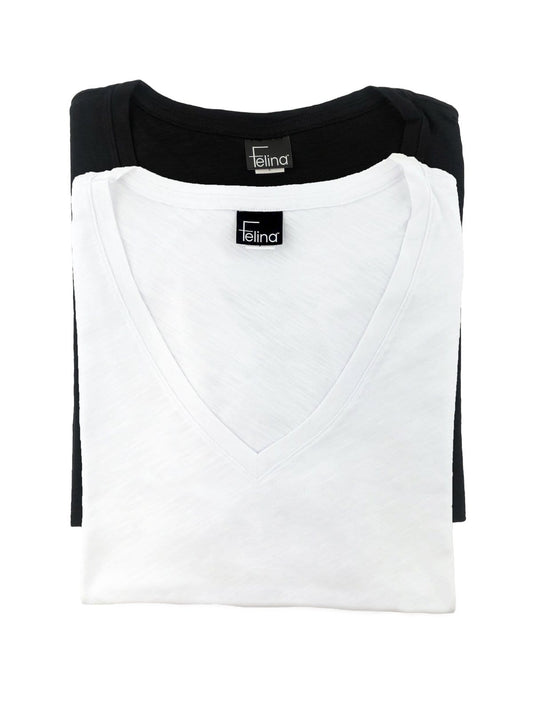 Slub Jersey V-Neck T-Shirt 2-Pack - Black White | Felina Loungewear