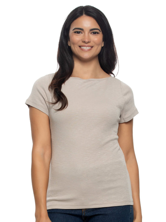 Slub Jersey Boatneck T-Shirt - Oatmeal | Felina Loungewear