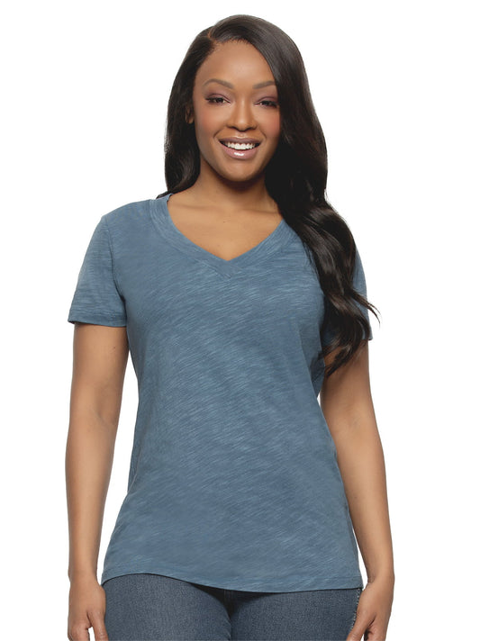 Slub Jersey V-Neck Tunic - Blue Ashes | Felina Loungewear