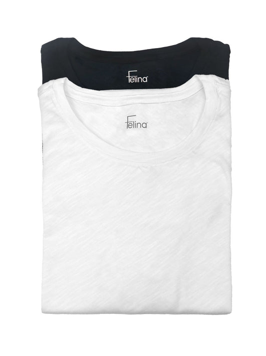 Slub Jersey Crew Neck T-Shirt 2-Pack - Black White | Felina Loungewear