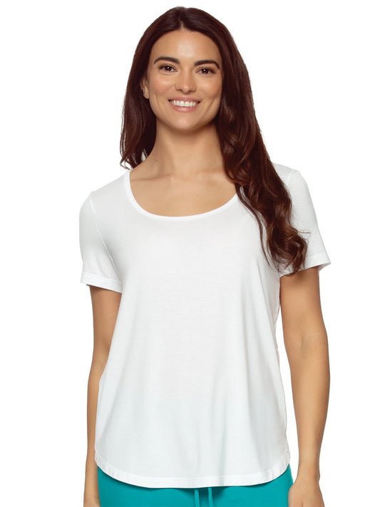 So Smooth Modal Scoop Neck Tee - White | Felina Loungewear