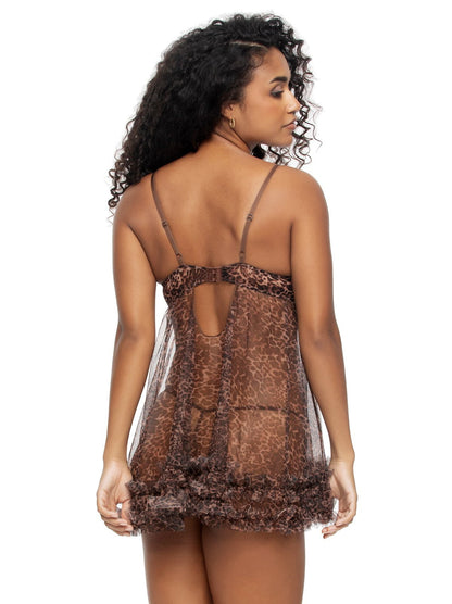 Jezebel by Felina Veil Luxe Ruffle Babydoll & G-String Set - Wildcat | Felina Sleepwear