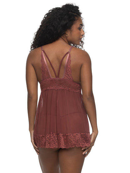 Jezebel by Felina Sarah Butterfly Babydoll Set - Mineral Brown | Felina Sleepwear