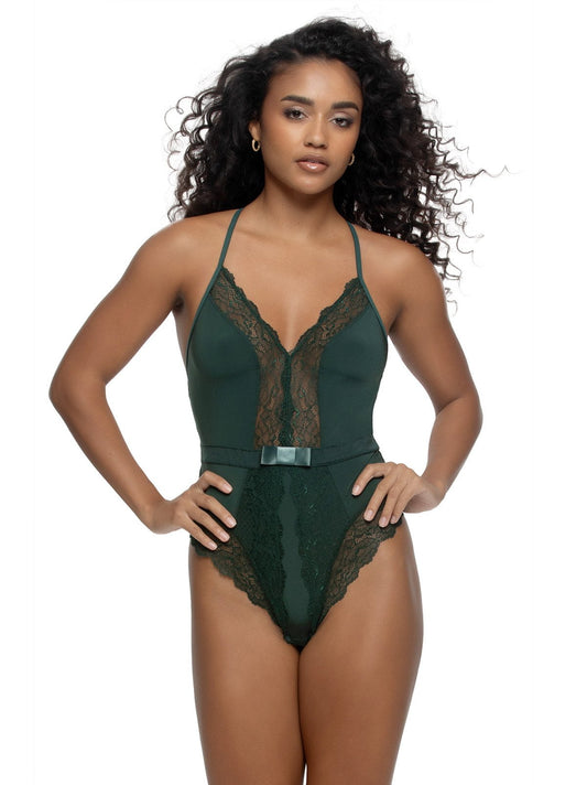 Jezebel by Felina Henny Micro & Lace Bodysuit - Spruce | Felina Sleepwear
