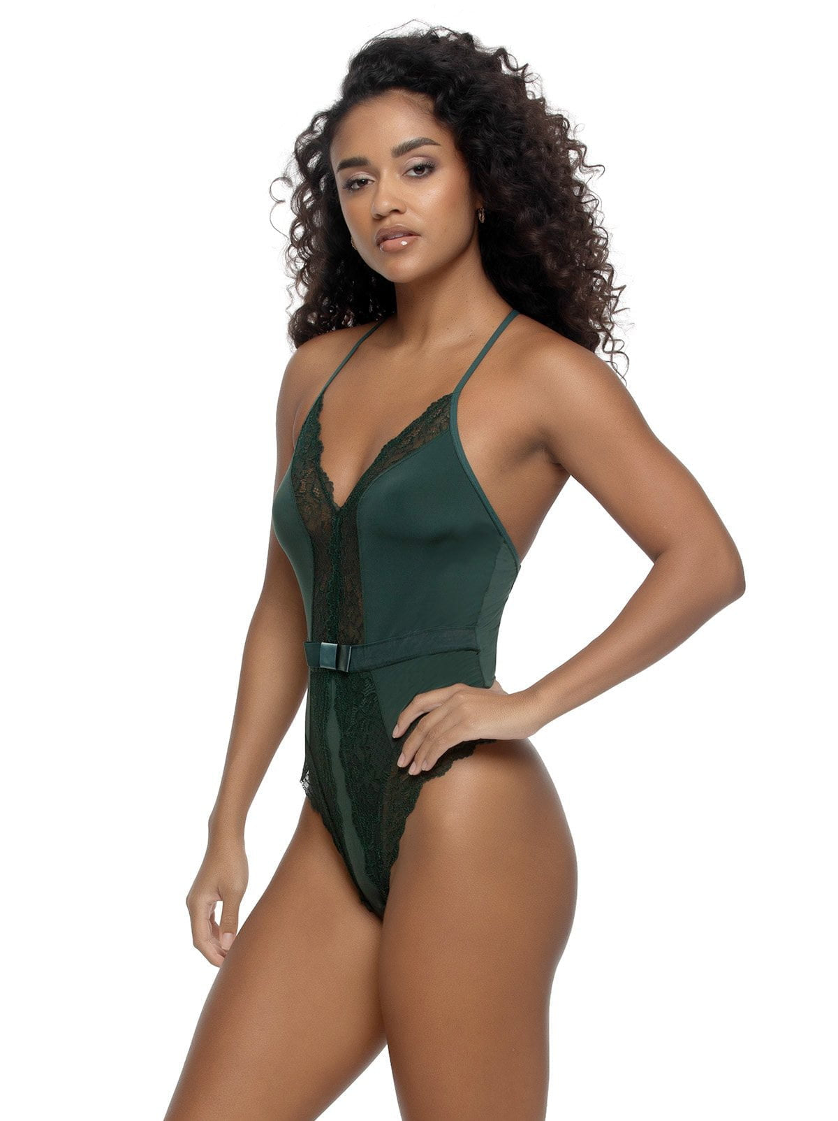 Jezebel by Felina Henny Micro & Lace Bodysuit - Spruce | Felina Sleepwear