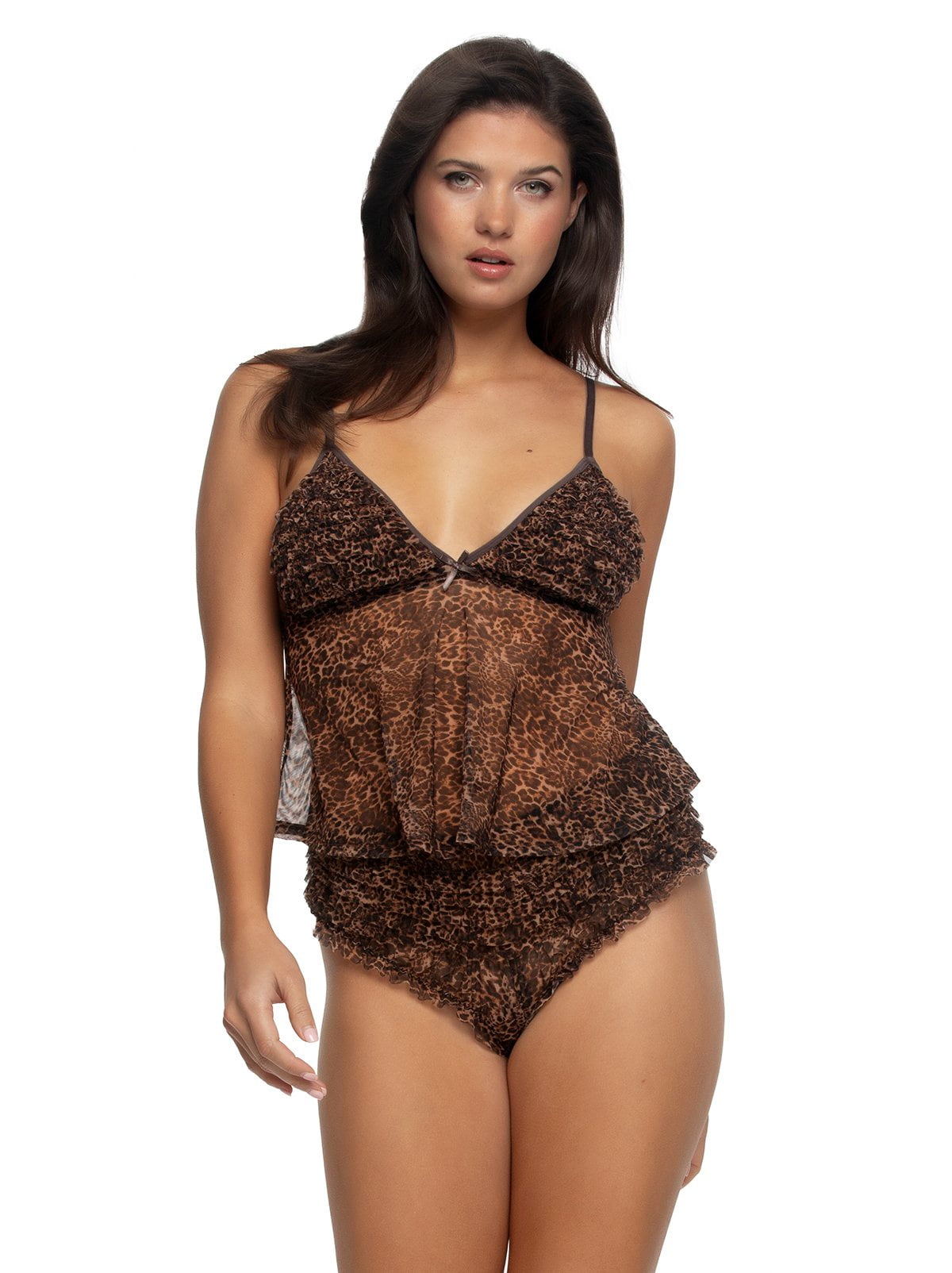 Jezebel by Felina Veil Luxe Ruffle Cami and Rumba Panty Set - Wildcat | Felina Sleepwear
