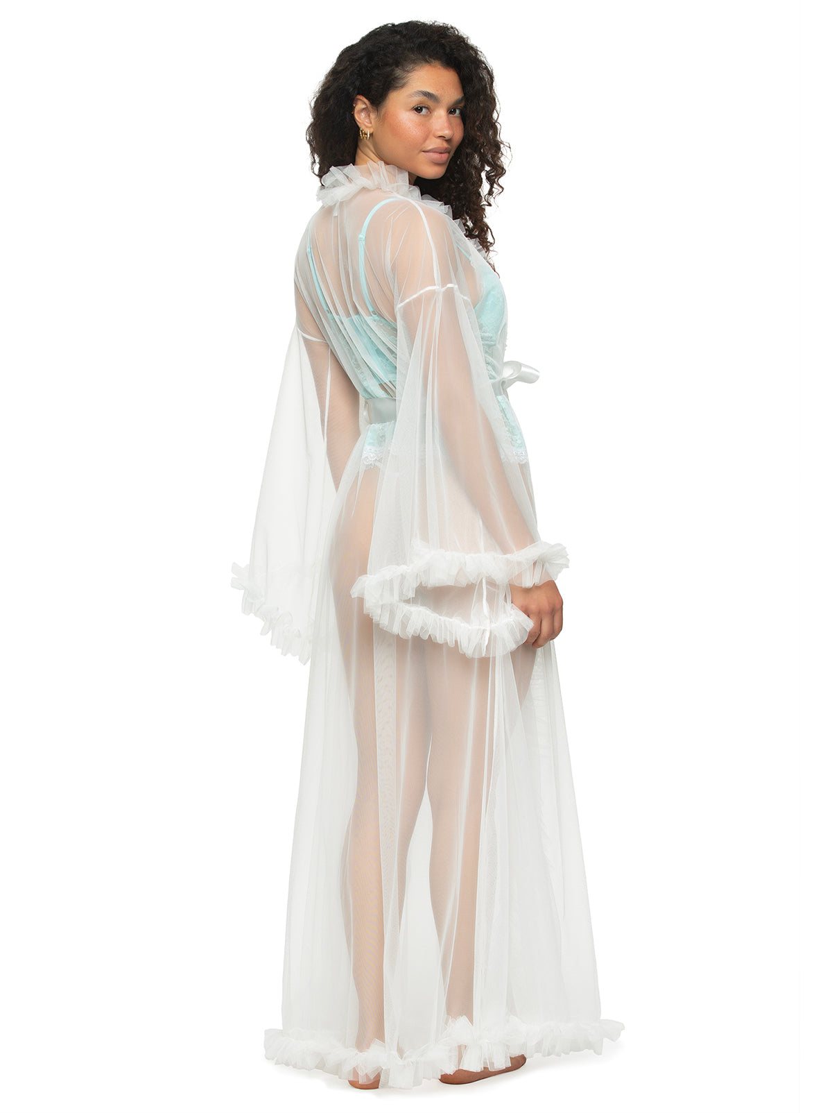 Jezebel by Veil Tulle Ruffle Peignoir Robe - Cloud Dancer | Felina Sleepwear